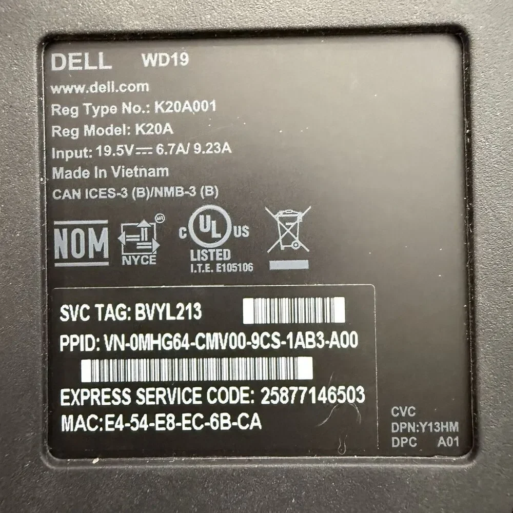 Dell wd19 k20a001